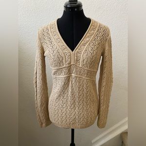 Ann Taylor Loft Tan V-Neck Knit Shirt 100% Cotton